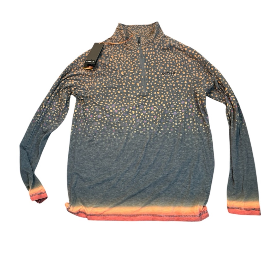 Orvis Men's Gray and Orange Zip-Up Sweater